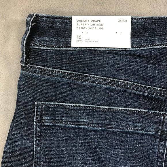 American Eagle Dreamy Drape Super High Rise Baggy Wide Leg Jeans Dark 16 Short - Picture 12 of 13